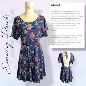 Emory Park Floral Mini Dress - Unique Tie Back Detail - Made in USA - Medium